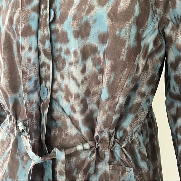 Simonton Says Women Animal Print Anorak Jacket XS Blue Grey Tie Waist Rain Slick - Picture 4 of 16